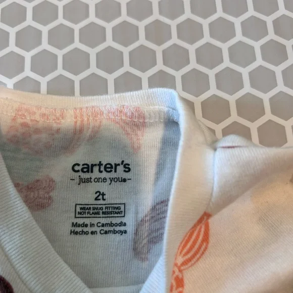 Carter's White, Peach & Teal Toddler Mermaid PJ Set Size 2T - Picture 4 of 6